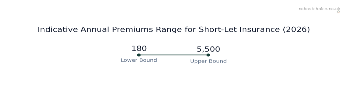 Range chart comparing Indicative Annual Premiums Range for Short-Let Insurance (2026): Values: Lower Bound: 180; Upper Bound: 5,500.